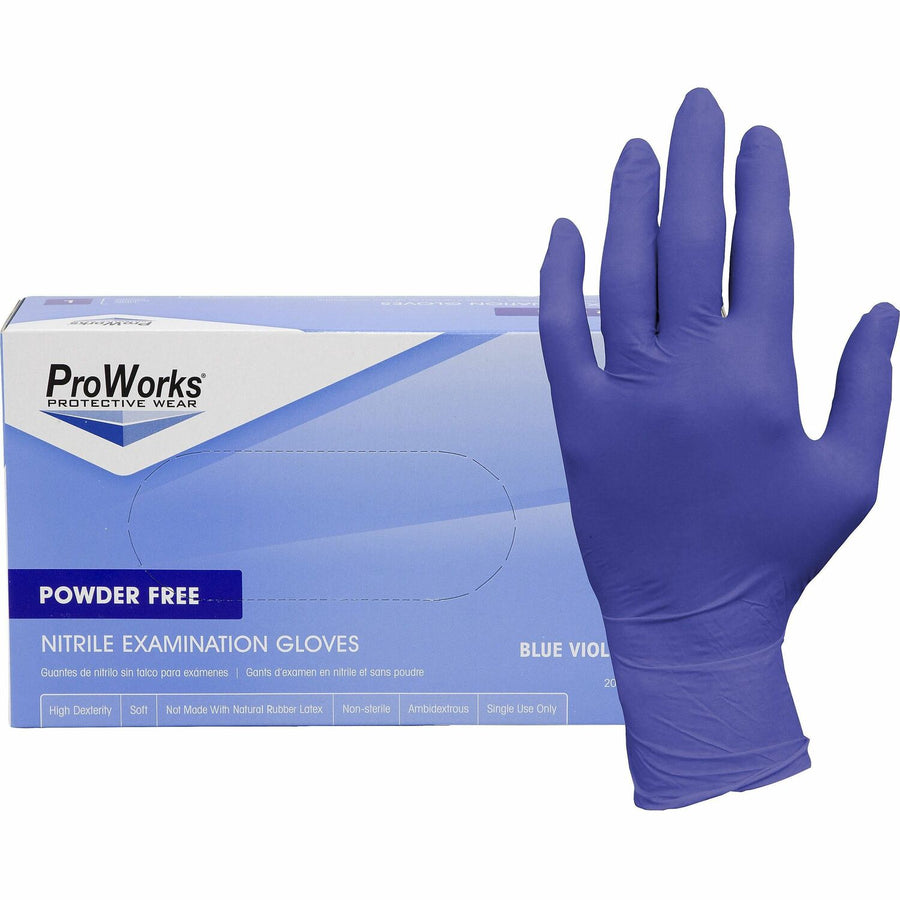 ProWorks Nitrile Powder-Free Exam Gloves, Small, Blue Violet, Non-sterile, 10 / Carton, HOSGLN125FS