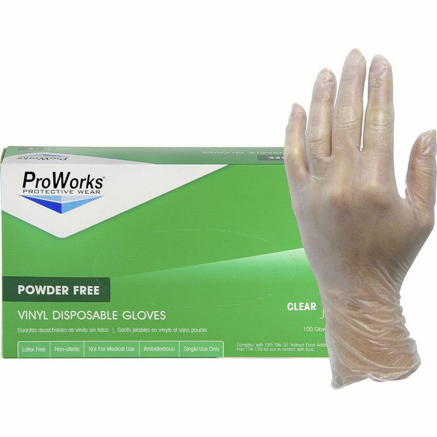ProWorks Vinyl Powder-Free Industrial Gloves, Small, Clear, Non-sterile, 10 / Carton, HOSGLV103FS