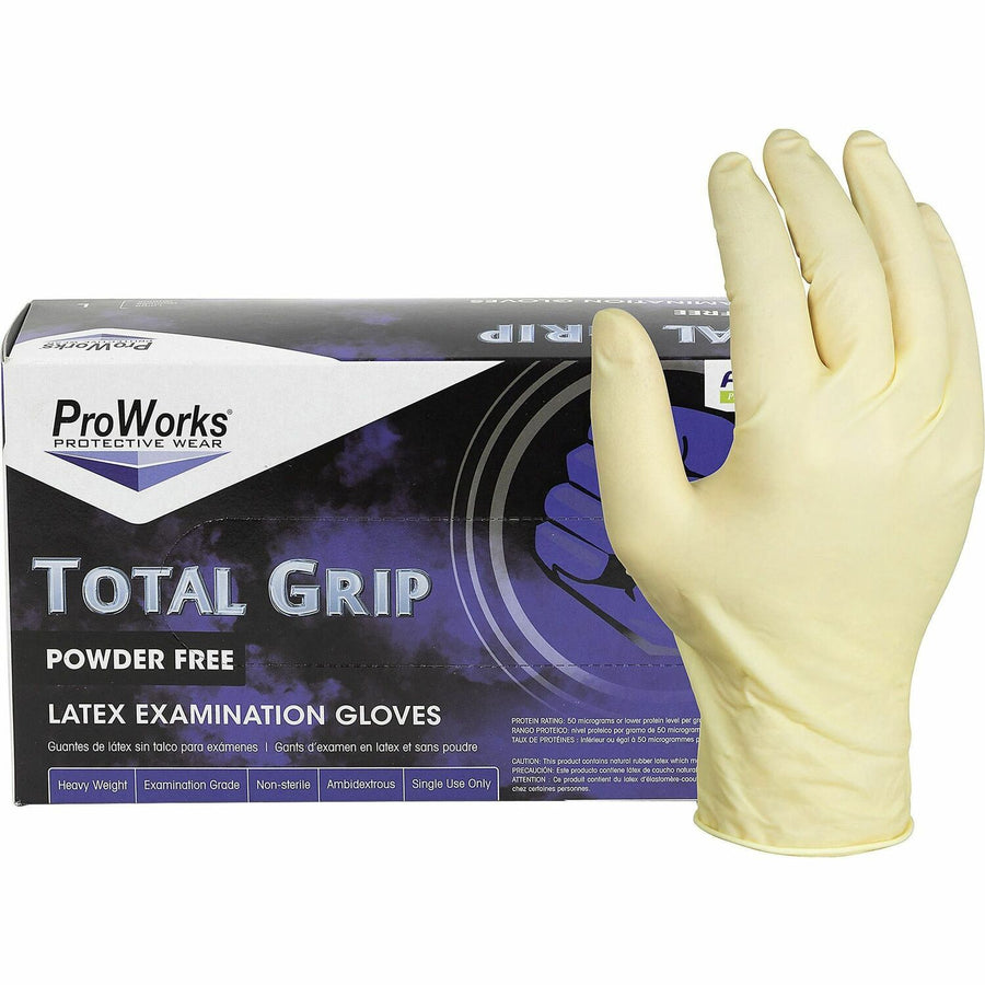 ProWorks Total Grip Latex Powder Free Exam Gloves, X-Large, Natural, Non-sterile, 10 / Carton, HOSGLL165FX