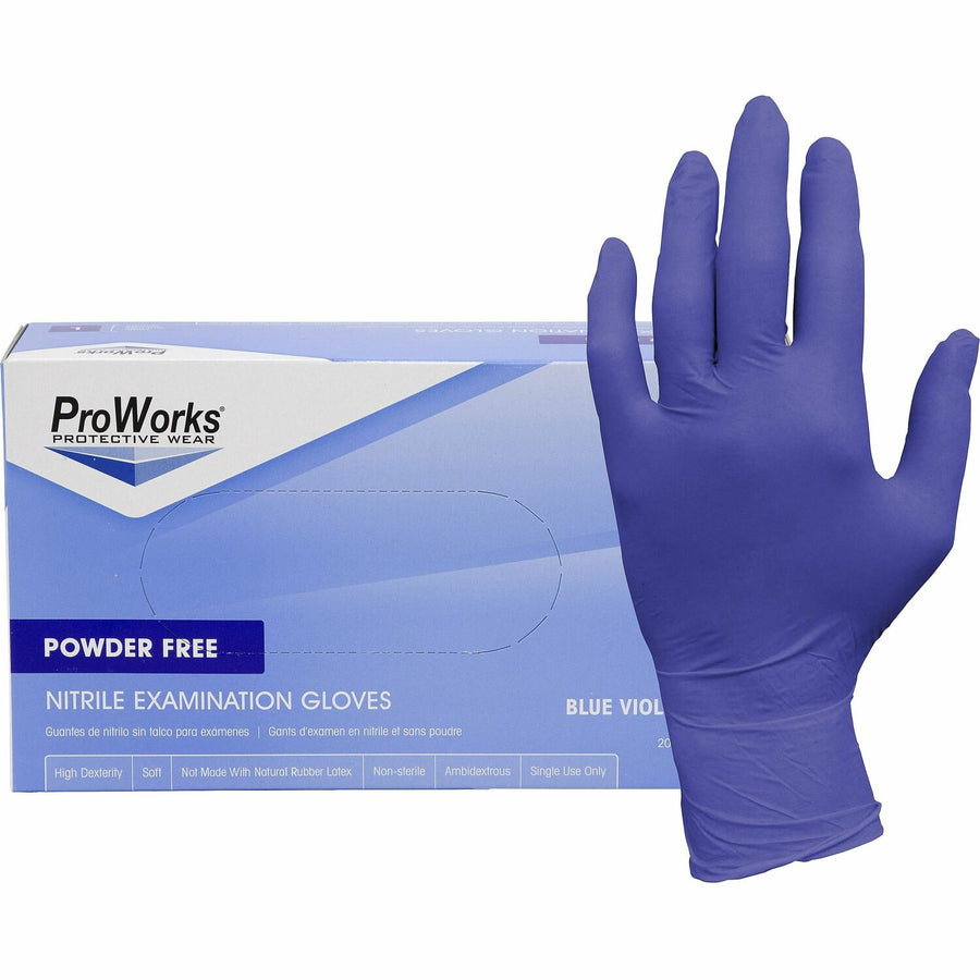 ProWorks Nitrile Powder-Free Exam Gloves, Large, Blue Violet, Non-sterile, 10 / Carton, HOSGLN125FL
