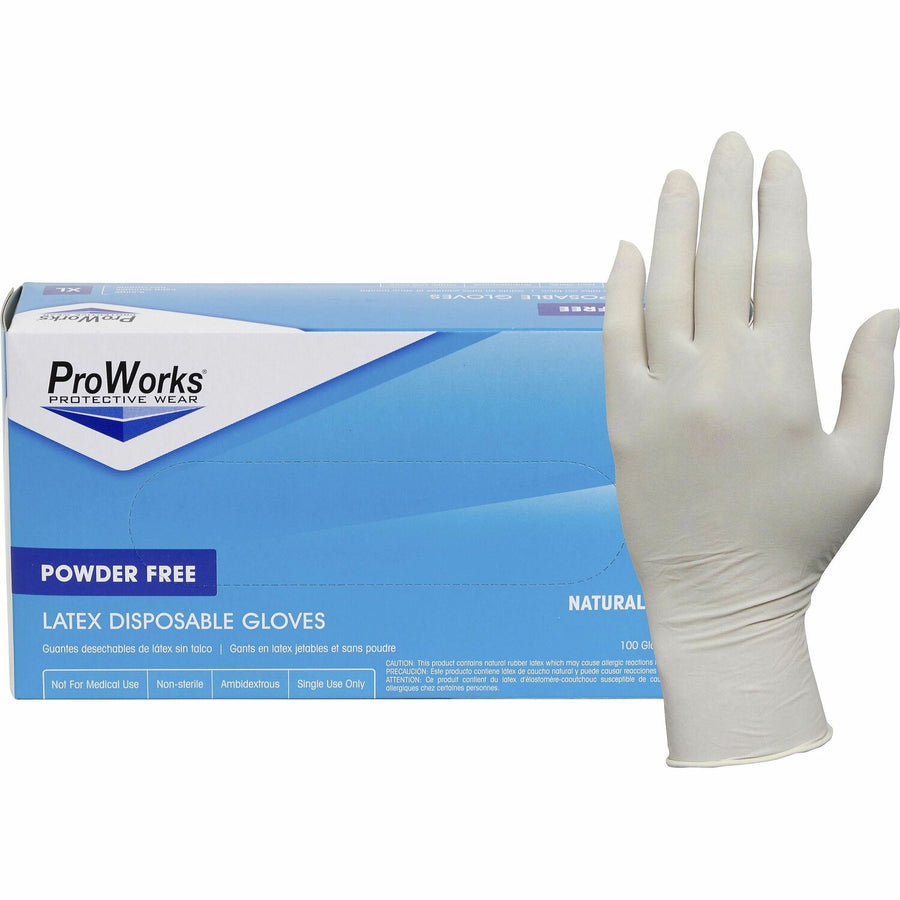 ProWorks Latex Powder-Free Disposable General-Purpose Gloves, Extra Large, Natural, Textured Fingertip, 10 / Carton, HOSGLL105FX