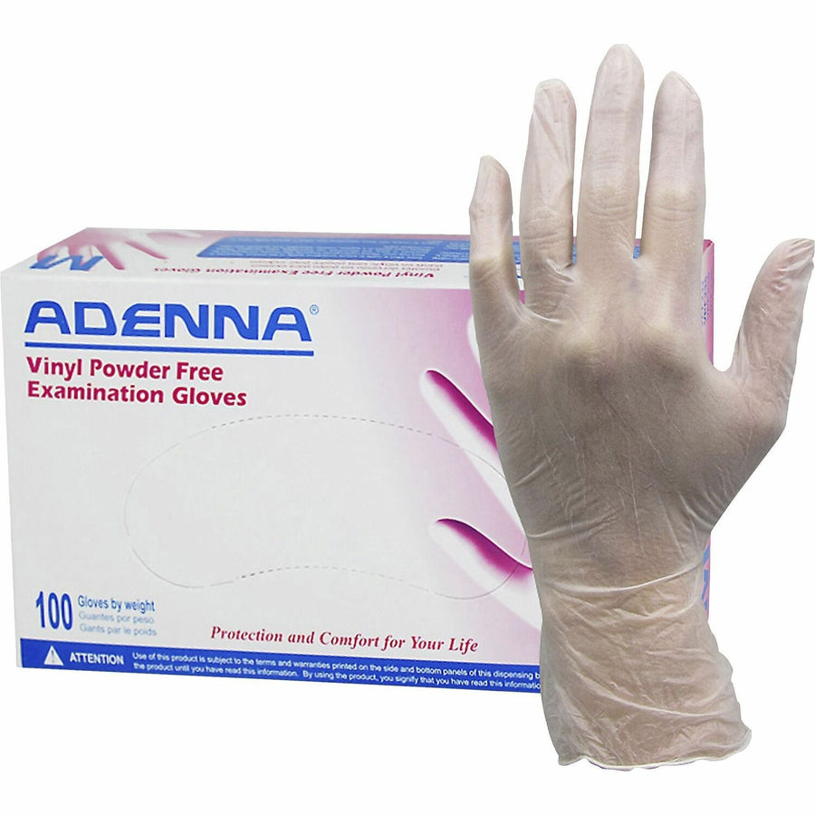 Adenna Vinyl Powder Free Exam Gloves, Large, Translucent, Polyvinyl Chloride (PVC), Non-sterile, 10 / Carton, HOSVPF236