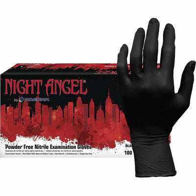 Hospeco NIGHT ANGEL Nitrile Powder Free Exam Glove, Black, 10 / Carton, HOSNGL226