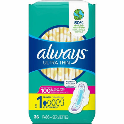 Procter & Gamble Always Flexi-Wing Ultra Thin Pads, Mint Green, 36 / Pack, PGC08322