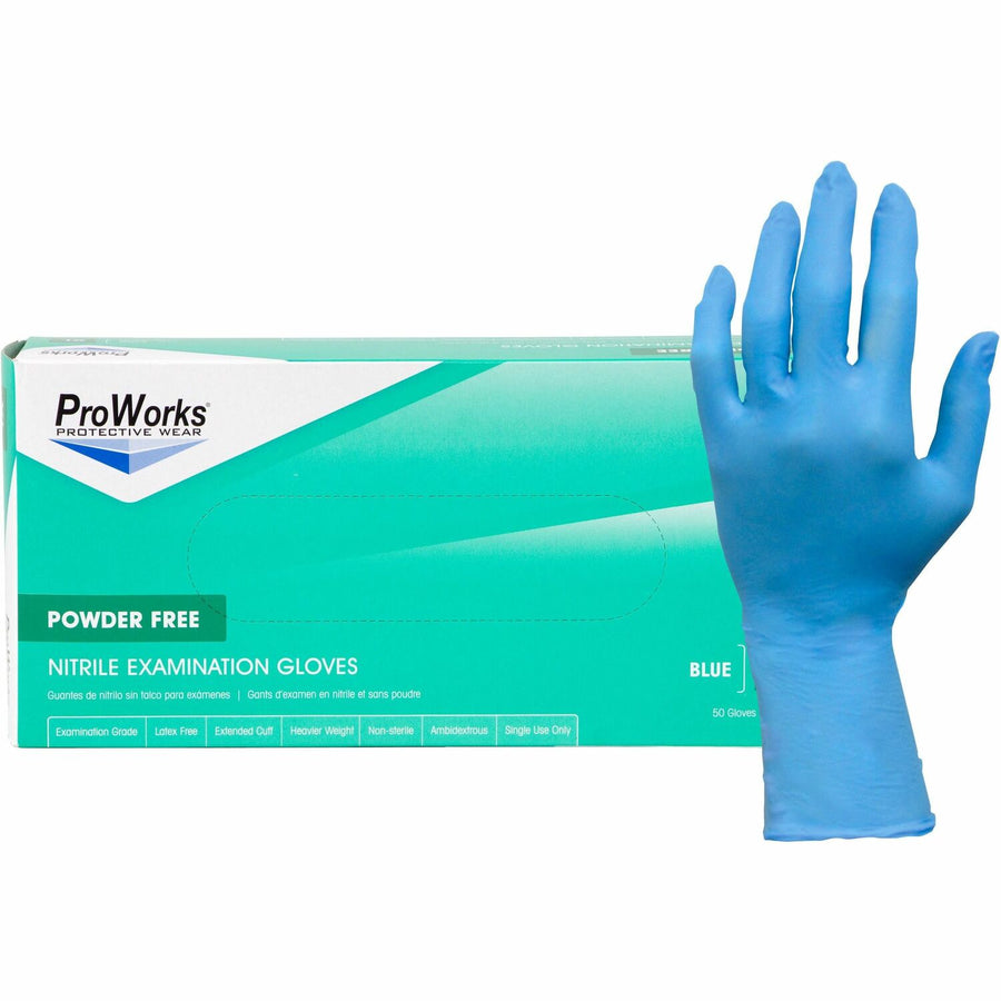 ProWorks Nitrile Powder-Free Exam Gloves, Medium, Blue, Heavyweight, 10 / Carton, HOSN108EPFMED