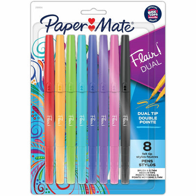Newell Paper Mate Flair DUAL Pens, Brush & Medium Tips (0.7mm), 8 / Pack, PAP2181604