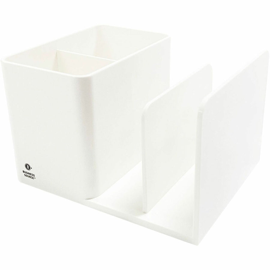 Business Source Multifunctional Pen Cup Organizer, 6.10" x 3.80", White, ABS Plastic, BSN11881