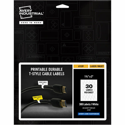 Avery Cable Labels, T-Style, 1.25" x 2", 300 Total ), White, 1 Pack — view 1