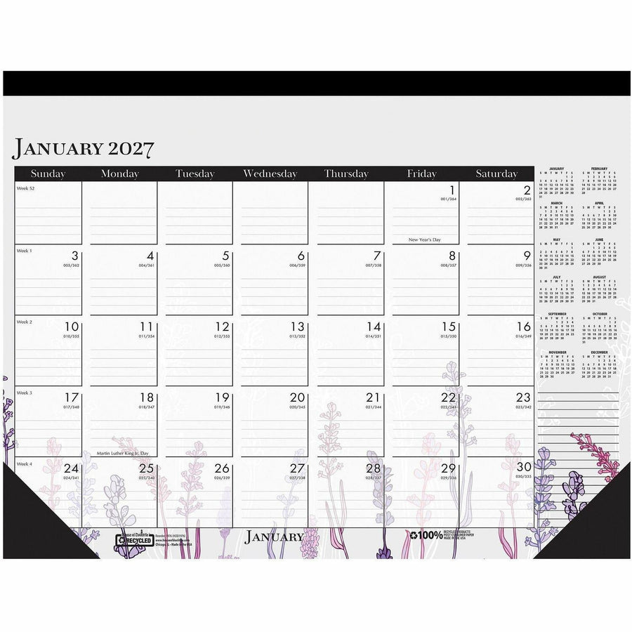 House of Doolittle Recycled Wild Flowers Desk Pad Calendar, Multicolor, 18 1/2", 6EA/PK 48PK/CT — view 1