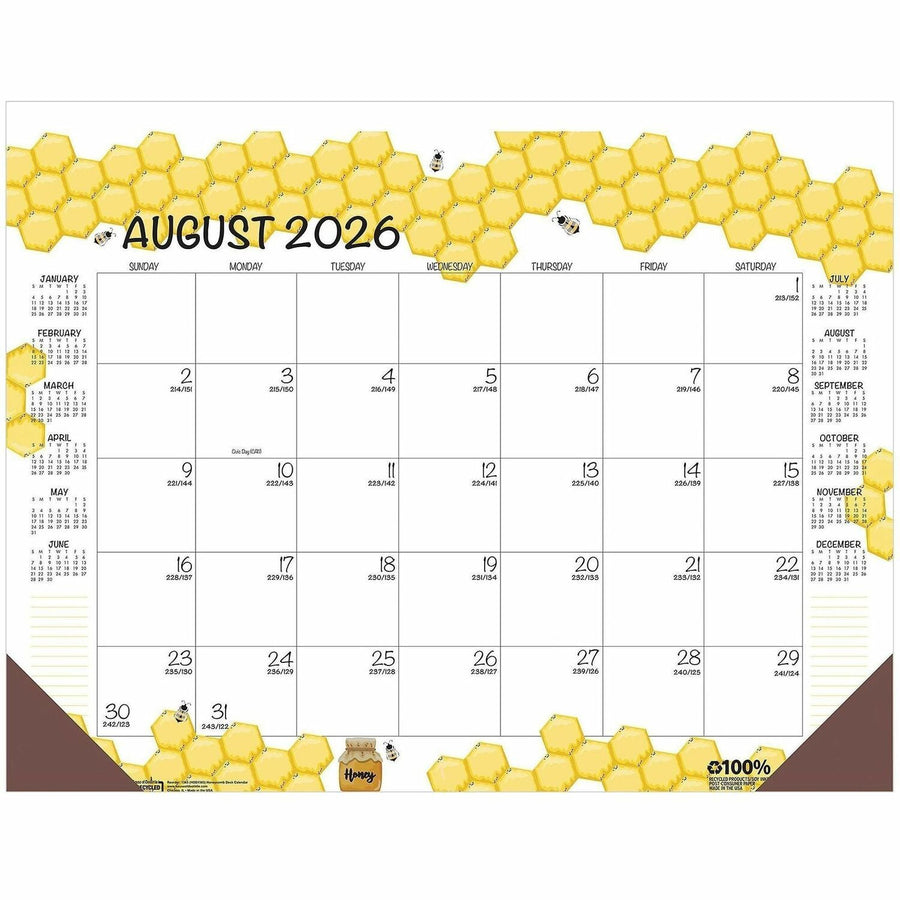 House of Doolittle Recycled Monthly Desk Pad Academic Calendar Honeycomb 22 x 17 Inches, Yellow, 12EA/PK 48PK/CT — view 1