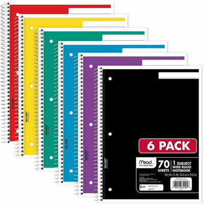 ACCO Mead Notebook, 7 1/2" x 10 1/2", 6 / Pack, MEA73063