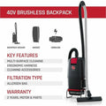 Techtronic Hoover Commercial 40V Brushless Backpack Tool Only, Black, HVRCH93619