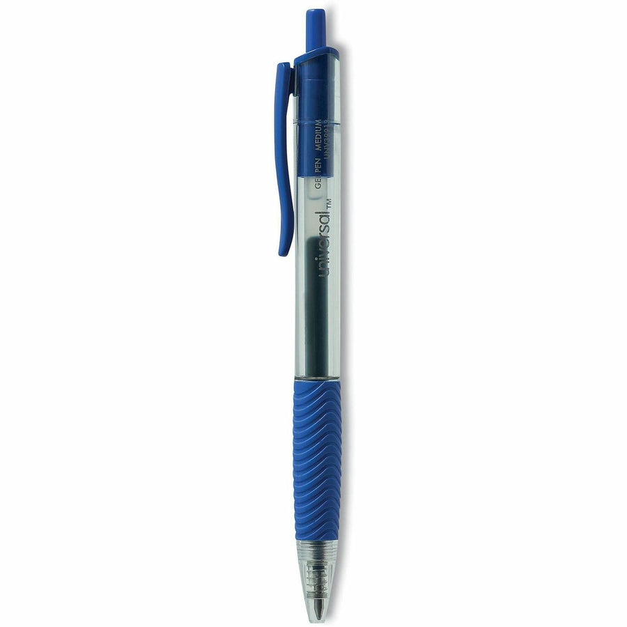 Universal Comfort Grip Gel Pen, Blue, Visible Ink Supply, 1 Dozen, UNV39913