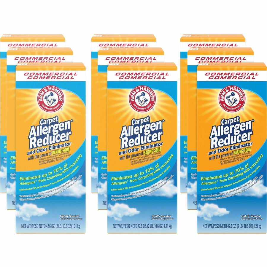 Arm & Hammer Commercial Carpet Allergen Reducer, White, Light Scent, 9 / Carton, CDC84113CT
