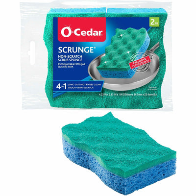 Freudenberg Household Products LP O-Cedar Scrunge Non-Scratch Scrub Sponge, Green, 2 / Pack, FHP169431
