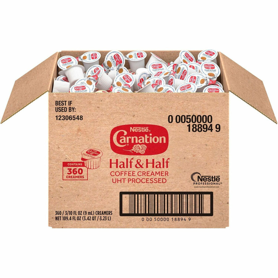 Carnation Half and Half Liquid Coffee Creamer Singles, White, 360 / Carton, NES18894