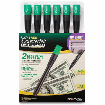Dri Mark Counterfeit Dual Detector Pen, Green, 6 / Pack, DRI351UV6