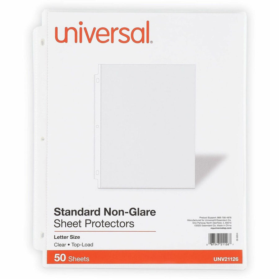 Universal Punched Ring Binder Sleeves, 8.5" Width x 11" Length, Clear, Polypropylene, Non-glare, 1 / Pack, UNV21126