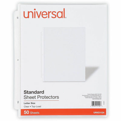 Universal Punched Ring Binder Sleeves, Clear, 8 1/2" Width x 11" Length, 1 Pack, UNV21124
