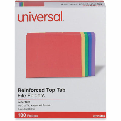 Universal 1/3 Tab Cut Letter Top Tab File Folder, Assorted, 100 / Box, UNV16166