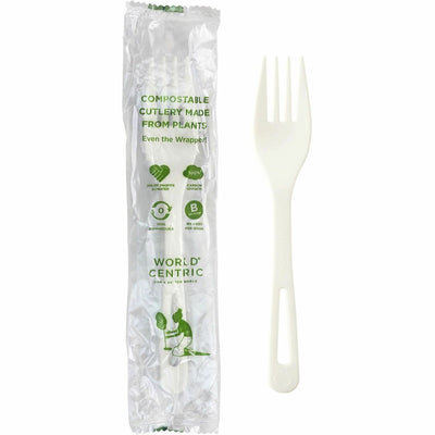 World Centric TPLA Wrapped Cutlery, Light Beige, 750 / Carton, WORFOPSI