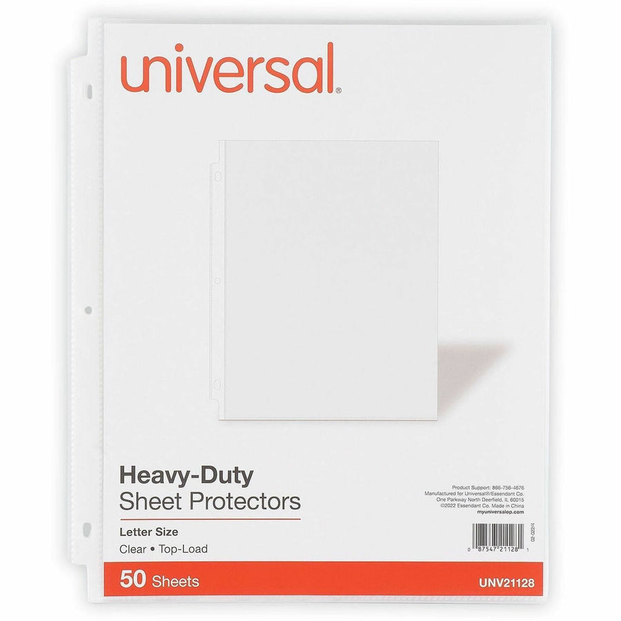 Universal Punched Ring Binder Sleeves, 8.5" Width x 11" Length, Clear, Polypropylene, Heavy Duty, 1 / Pack, UNV21128