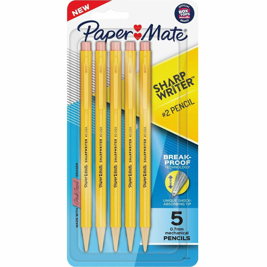 Paper Mate Sharp Writer Mechanical Pencils, Shock Absorbing Tip, 5 / Pack, PAP2200939