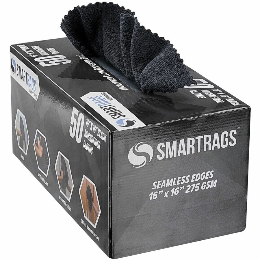 Monarch Smart Rags Microfiber Cloths, Black, Grime Resistant, 50 / Box, MONM930BK
