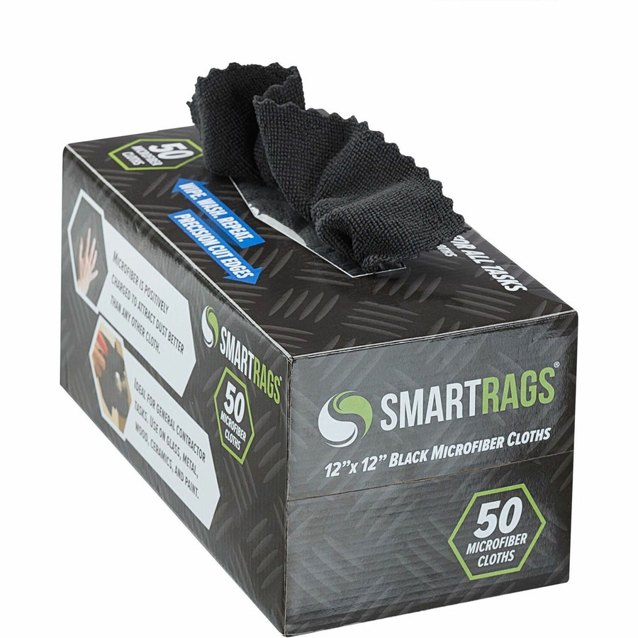 Monarch Smart Rags Microfiber Cloths, Black, Grime Resistant, 50 / Box, MONM950BLK