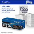 Brother Original Laser Toner Cartridge - Black -, BRTTN830XL