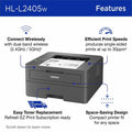 Brother HL HL-L2405W Desktop Wireless Laser Printer - Monochrome, Gray, BRTHLL2405W