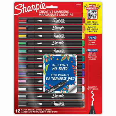 Newell Sharpie Creative Markers, Water-Based Acrylic Markers, Bullet Tip, 12 / Pack, SAN2196905