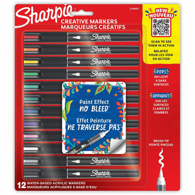 Newell Sharpie Creative Markers, Water-Based Acrylic Markers, Brush Tip, 12 / Pack, SAN2196907