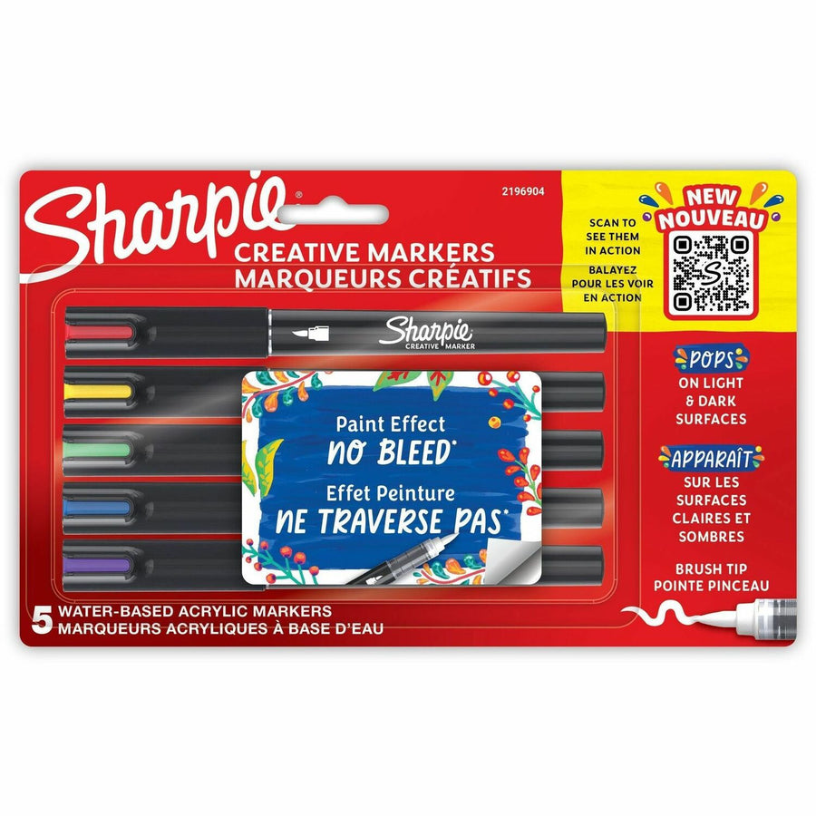 Sharpie Creative Markers, Water-Based Acrylic Markers, Brush Tip, Assorted, 5 / Pack, SAN2196904