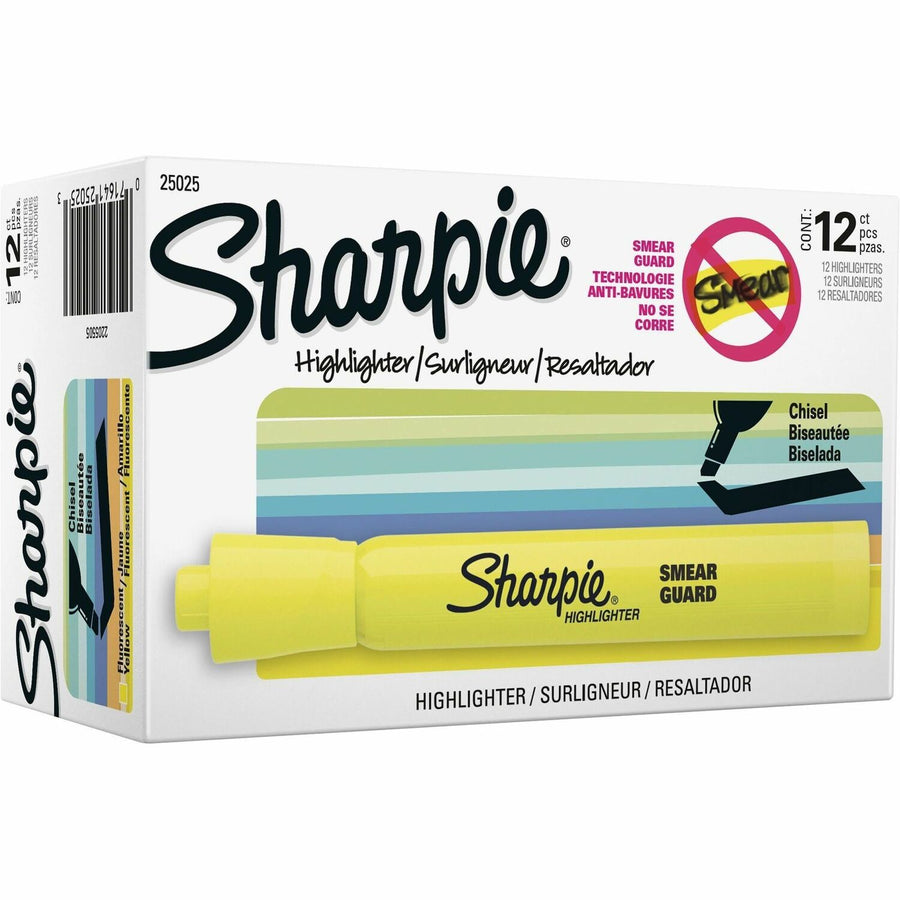 Sharpie Highlighter, Fluorescent Yellow, Easy Glide, 1 Dozen, SAN25025B