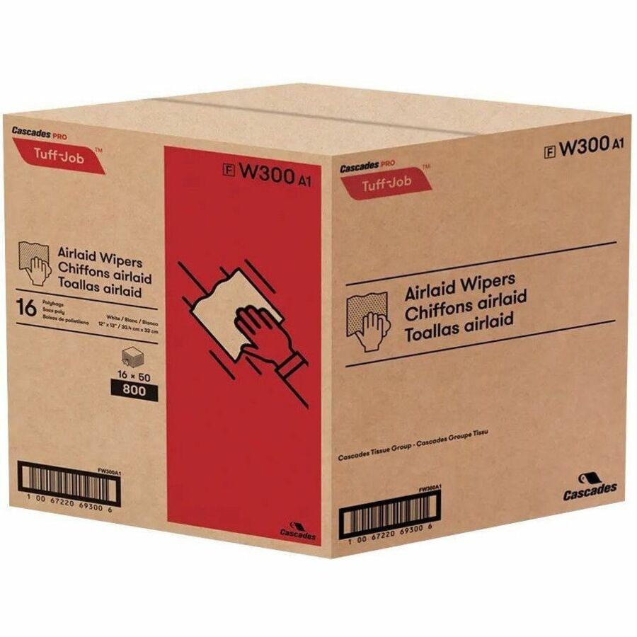 Cascades PRO Airlaid Wipers, Medium weight, 1/4 Fold, Tuff-Job, White, Wood Pulp, Soft, 16 / Carton, CSDW300