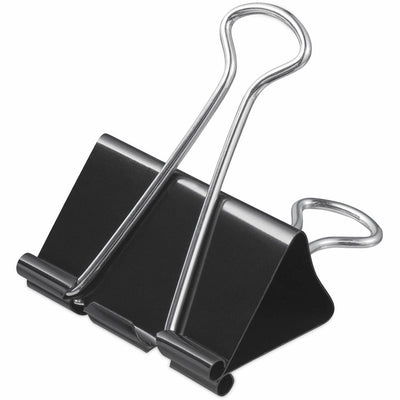 Universal Binder Clips with Storage Tub, Large, Black/Silver, 12/Pack, UNV11112
