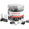 Universal Binder Clips with Storage Tub, Mini, Black/Silver, 60/Pack, UNV11060
