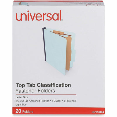 Universal 2/5 Tab Cut Letter Classification Folder, Blue, 8 1/2" Width x 11" Length, 20 Box, UNV10404