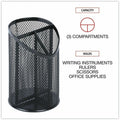 Universal Metal Mesh 3-Compartment Pencil Cup, 4.13" Diameter x 6"h, Black, UNV20019