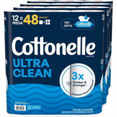 Kimberly-Clark Cottonelle Ultra Clean Toilet Paper, White, 4 / Carton, KCC55489CT