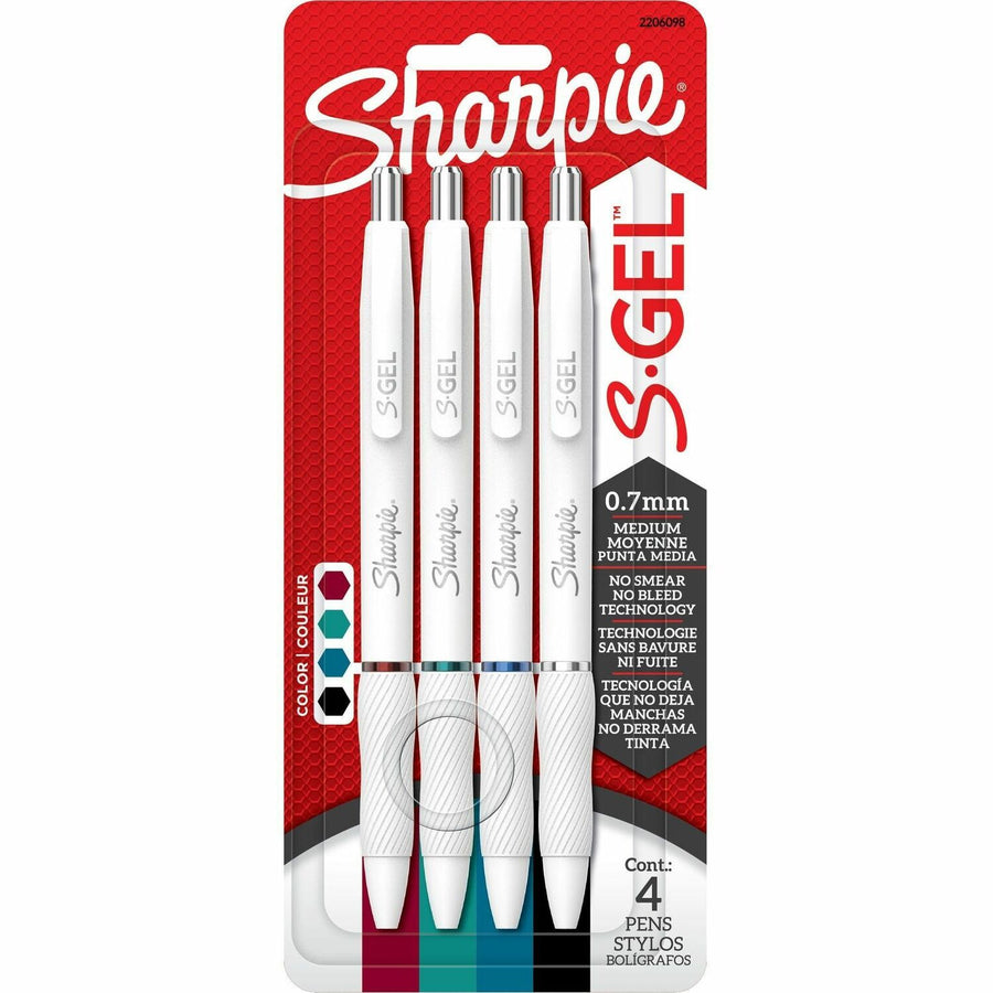 Sharpie S-Gel, White Fashion Barrel, Medium Point (0.7mm), Update Classic, Smooth Writing, 4 / Pack, SAN2206098