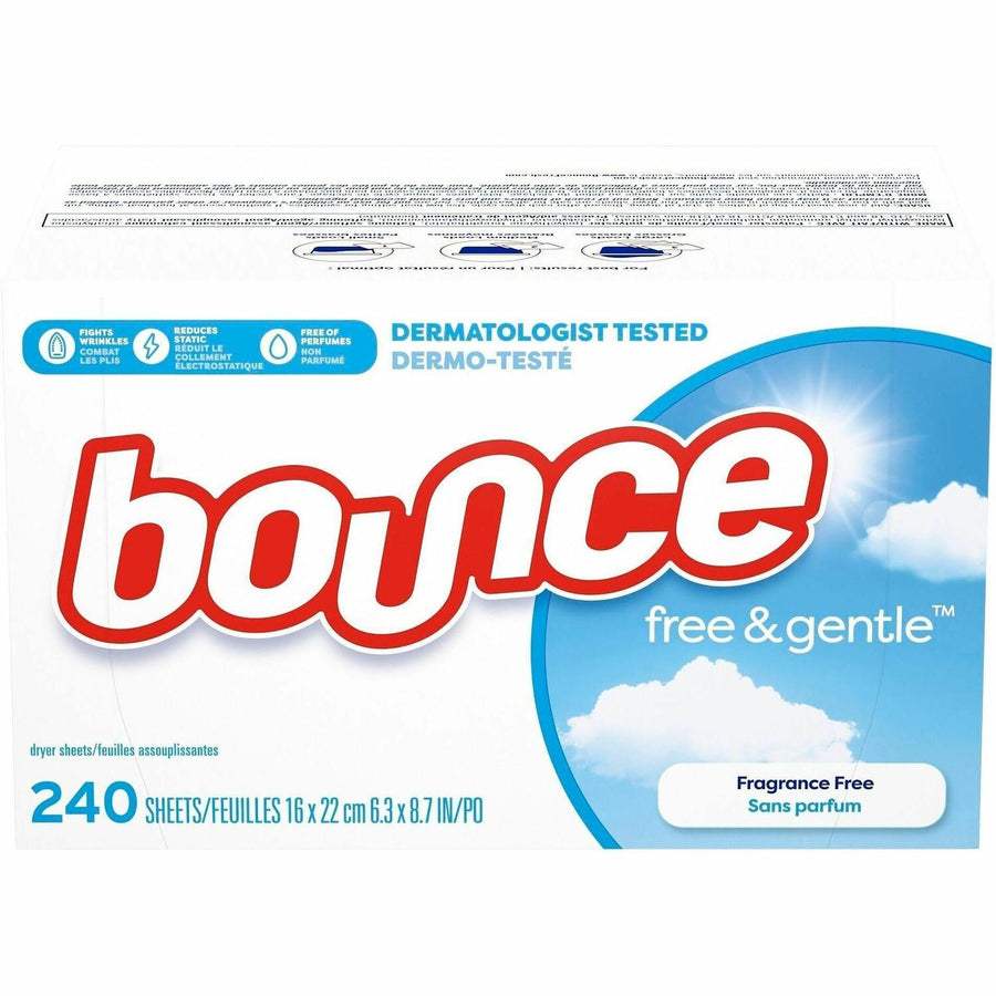 Bounce Free & Gentle Dryer Sheets, White, Soft, 4 / Carton, PGC55312CT