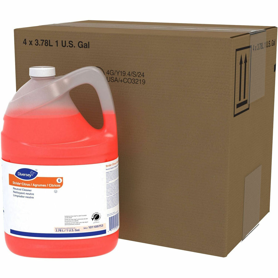 Diversey Care Stride Citrus Neutral Cleaner, Orange, Rinse-free, 4 / Carton, DVO101109753