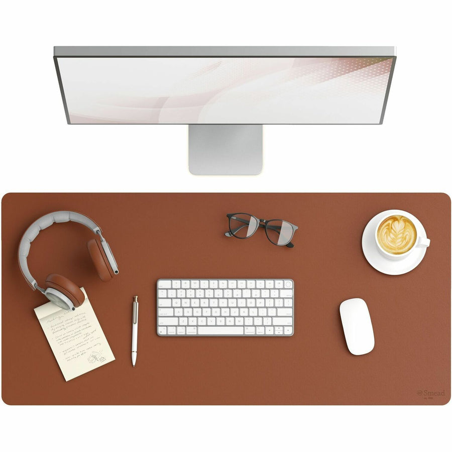 Smead Waterproof Desk Pad, 17" x 0.1", Saddle, Vegan Leather, Water Resistant, SMD64827
