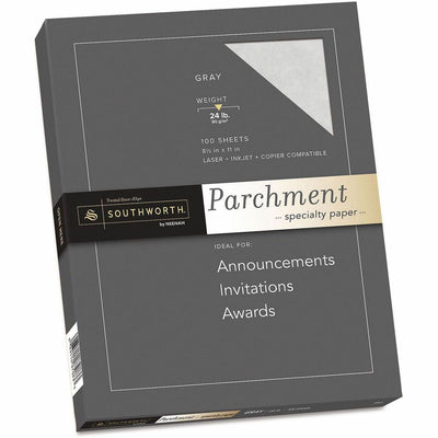 Southworth Company, Agawam, MA 24lb Parchment Specialty Paper, Gray, 8 1/2" x 11", 100 / Pack, SOUP974CK336