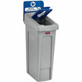 Rubbermaid Commercial Slim Jim Recycling Station 1-Stream Mixed Recycling, 23 Gal, Blue, RCP2185055