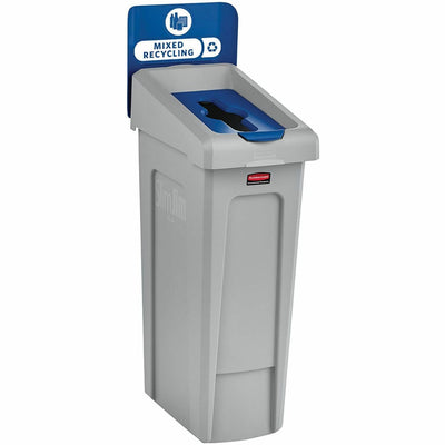 Rubbermaid Commercial Slim Jim Recycling Station 1-Stream Mixed Recycling, 23 Gal, Blue, RCP2185055