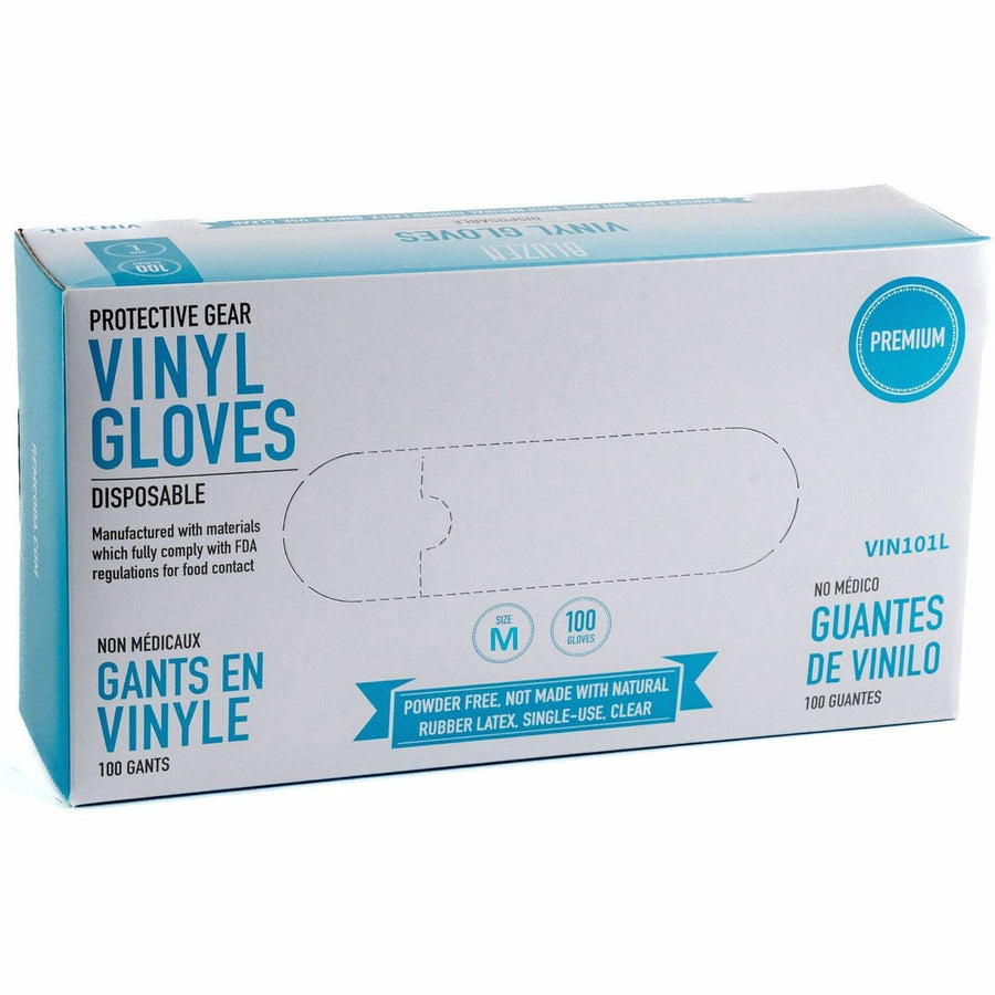 BLUZEN Powder-Free Vinyl Gloves, Premium, Medium, Clear, 10 / Carton, RMLVIN101MCT