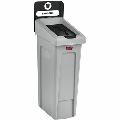 Rubbermaid Commercial Slim Jim Recycling Station 1-Stream Landfill, 23 Gal, Black, RCP2185053